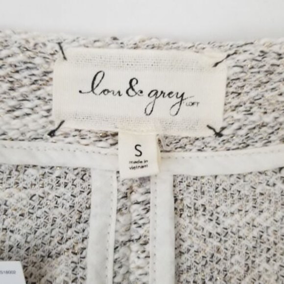Lou and Grey Ivory Metallic Tweed Jacket Size Small Full Zip Blazer Pockets - Picture 8 of 12
